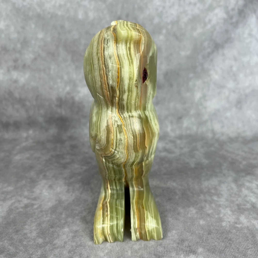 Vtg Owl Decor Green Onyx Carved Figurine Sculpture Red Ruby Eyes Art Paperweight - Picture 6 of 8